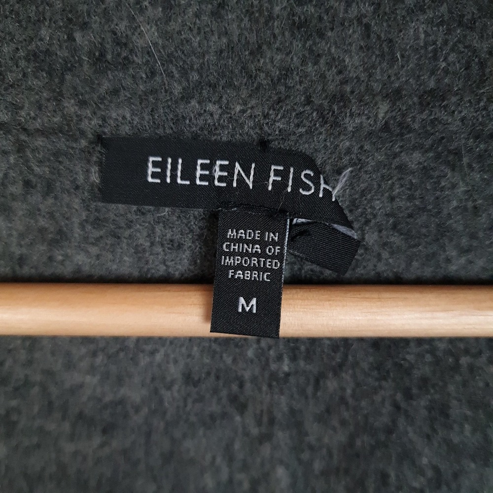 Eileen Fisher Coat Womens M Green Wool Snap Front Collared Mid Length Overcoat - Picture 15 of 16
